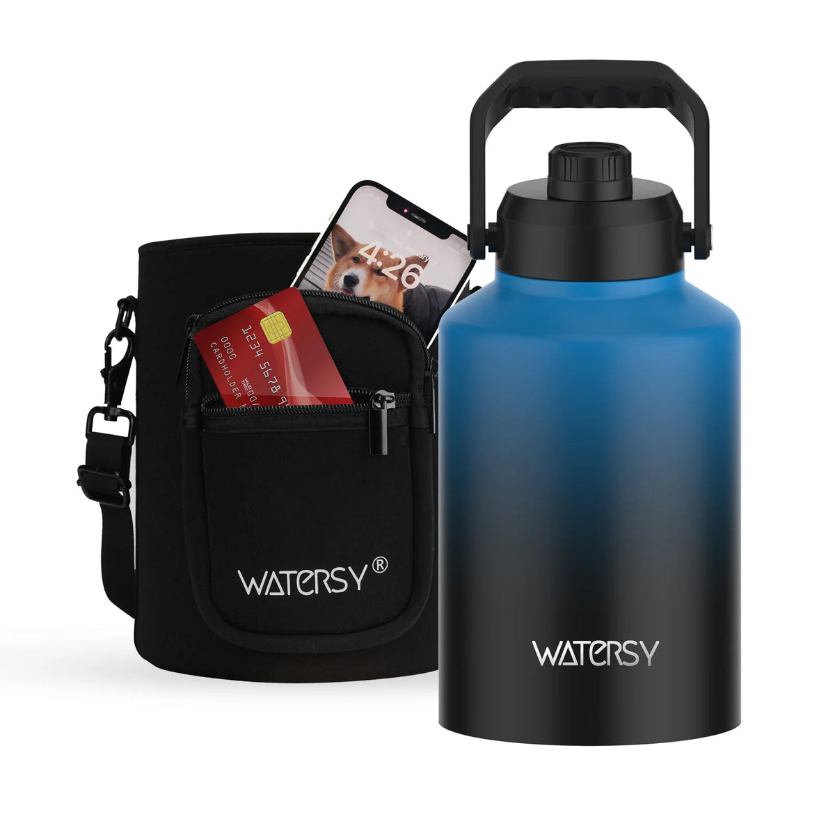 WATERSY 64/87/128oz Large Capacity Insulated Water Bottle Stainless Steel Thermal with Lift Hands Outdoor Camping Vacuum Flask