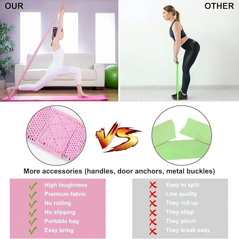 Yoga Rally Belt Fabric Resistance Belt Set with Door Anchor Handle Home Strength Fitness Training Equipment