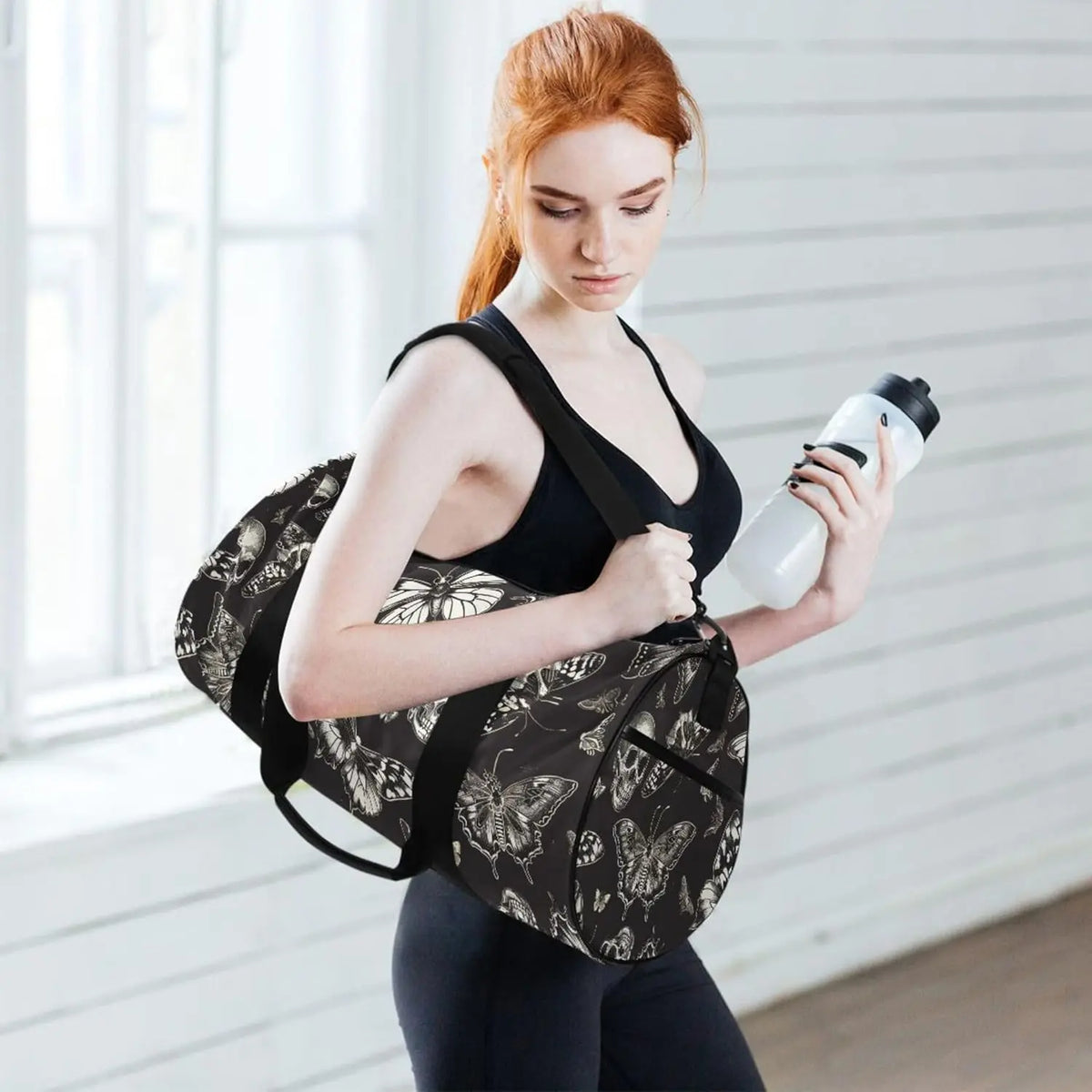 Sports Duffel Bags Gothic Skull Butterfly Athletic Gym Bag Overnight Workout Travel Tote Luggage for Men Women Yoga