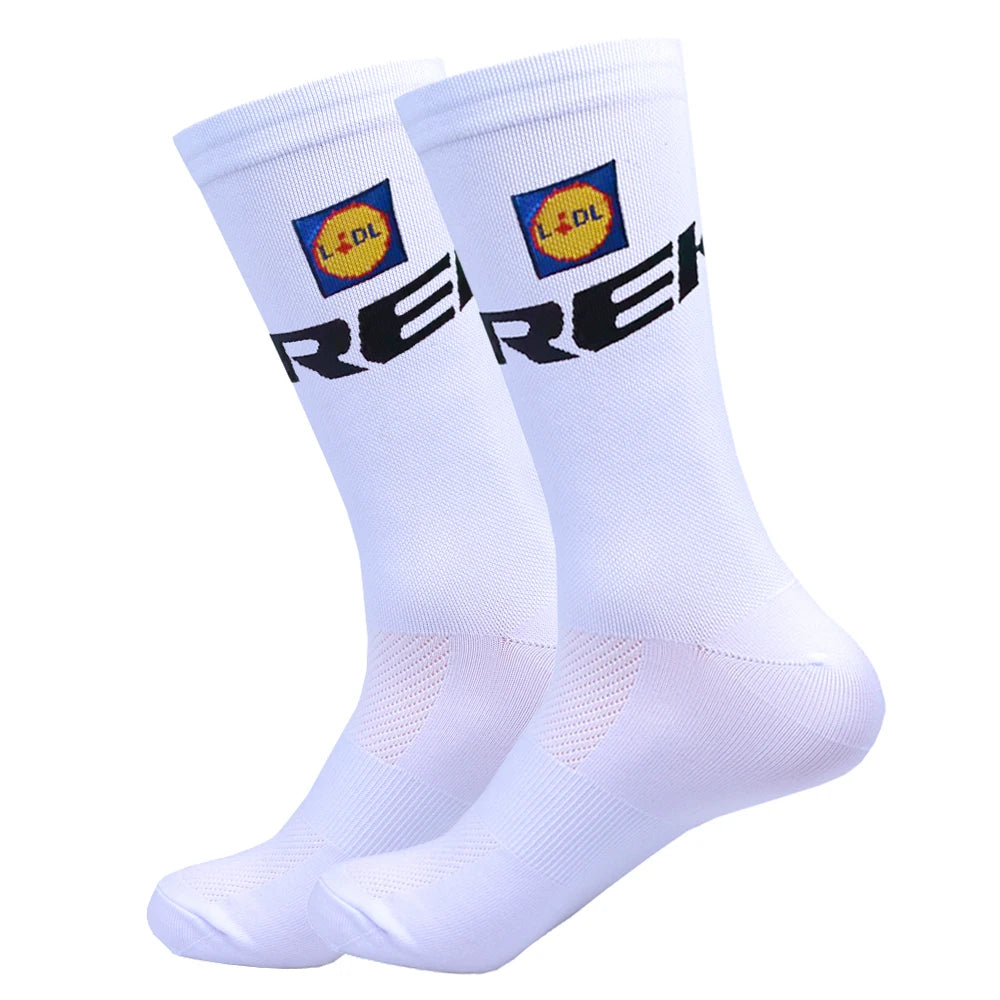 White TREKKING Cycling Socks Non Slip UAE Team Soccer Socks Cushioned Breathable Running Yoga Basketball Bike Sports Grip Socks
