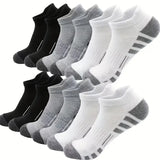 12Pairs Men Black White Grey Towel Bottom Sweat Absorbent Anti Odor Breathable Non Slip Ear Loop Short Socks For Running Sport
