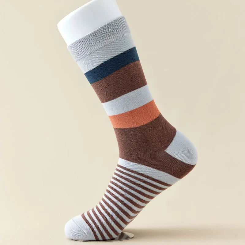 5Pairs/Lot Men's Socks Combed Cotton Outdoor Party Compression Long Socks Fashion Colorful Square Stripe Happy Casual Socks Men