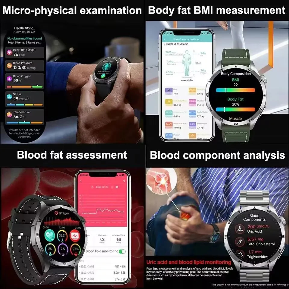 2026 New ECG+PPG Smart Watch Men Treatment Blood Pressure Uric acid Lipids Smartwatch Bluetooth Call Body analysis Health Clock