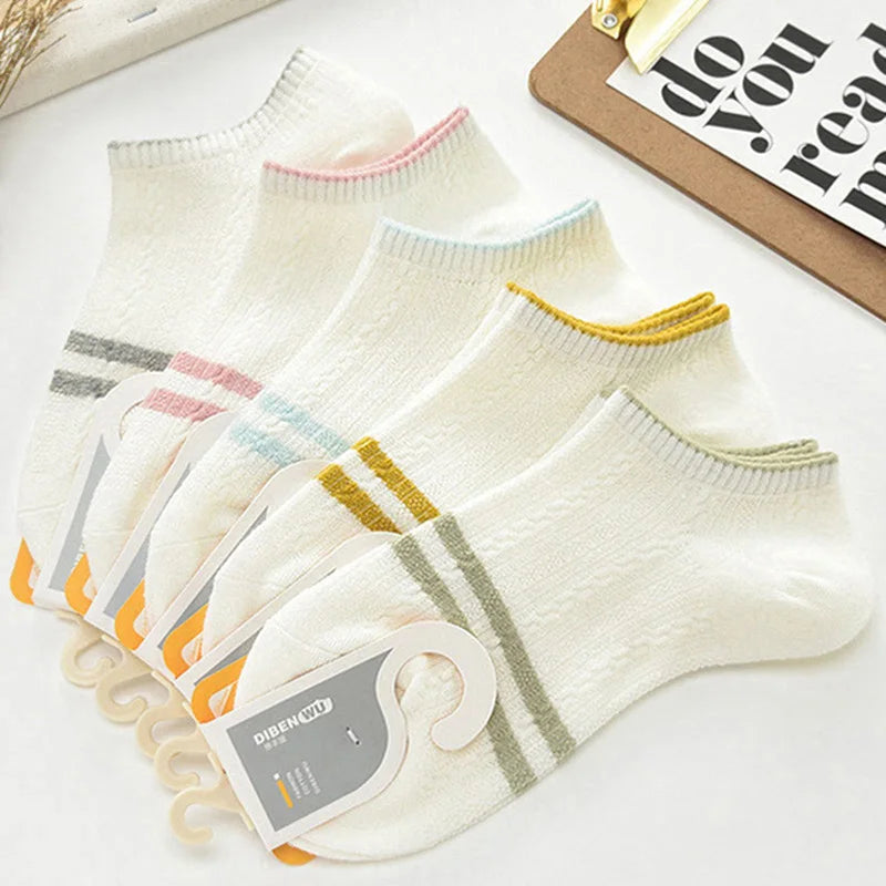 5 Pairs Socks Womens Summer Autumn Socks Women Quality Cotton Cute Set Japanese Style Sports Fashion Short Ankle Socks Harajuku