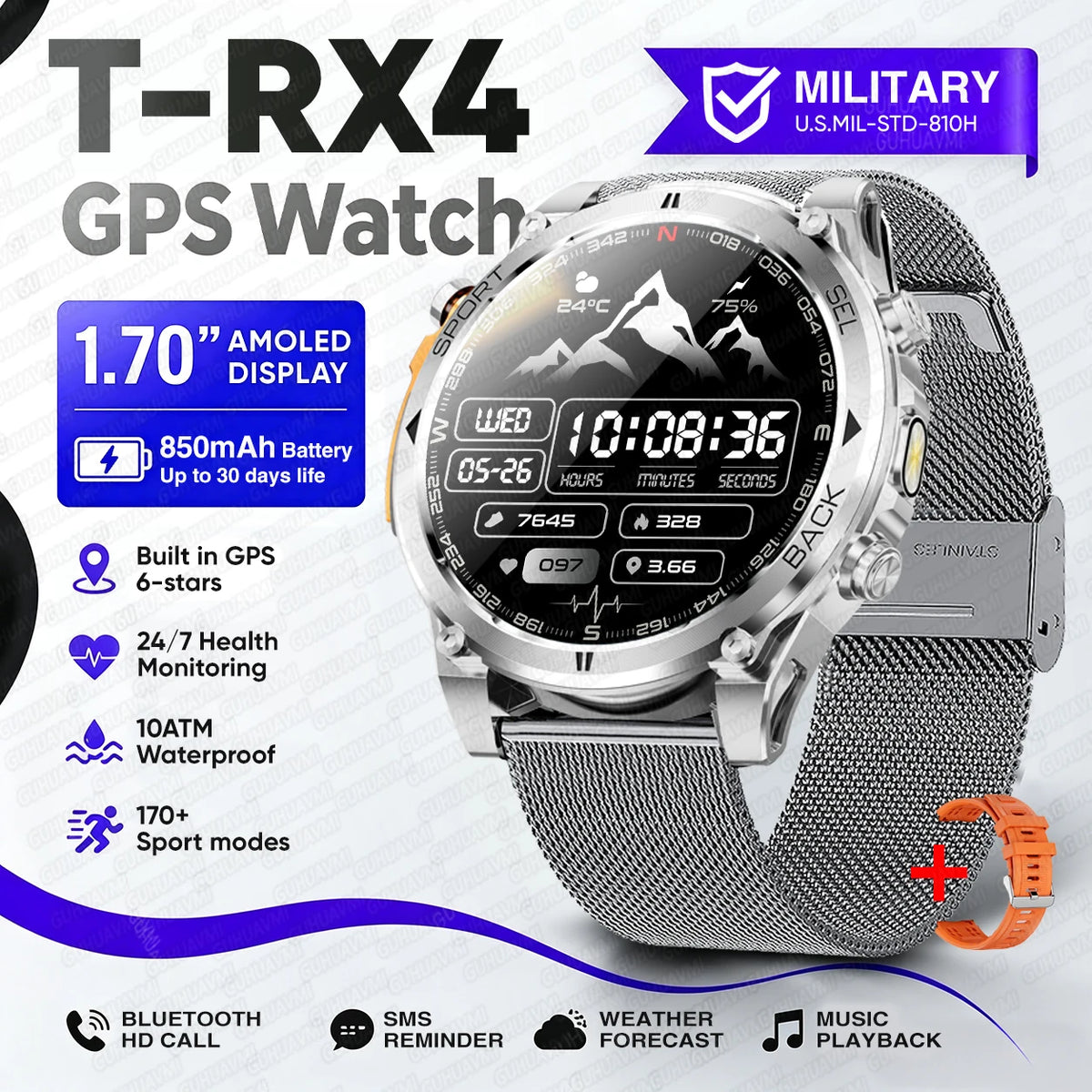 T-RX4 Ultra GPS Outdoors Military Smart Watch Men 1.7