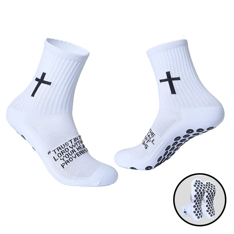 4 Pairs Christian Socks Prayer Socks Jesus Socks, Cross Grip Soccer Socks - Anti-Slip Grips Sports Sock with Bible
