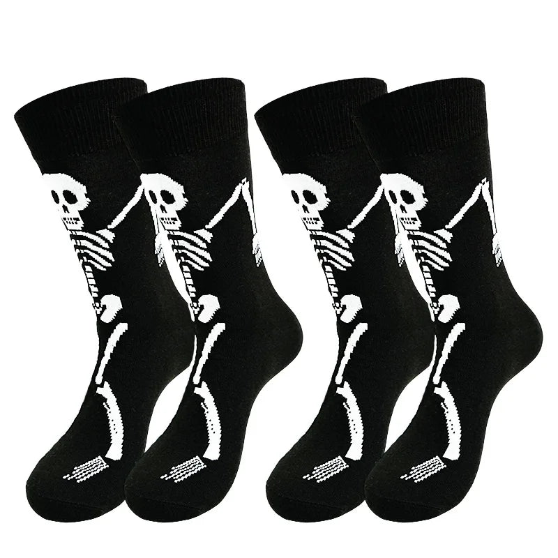 1 Pair Halloween Skeleton Ghost Claw Cartoon Print Casual Socks for Men and Women Mid-Calf Socks Autumn Winter Socks for Girls