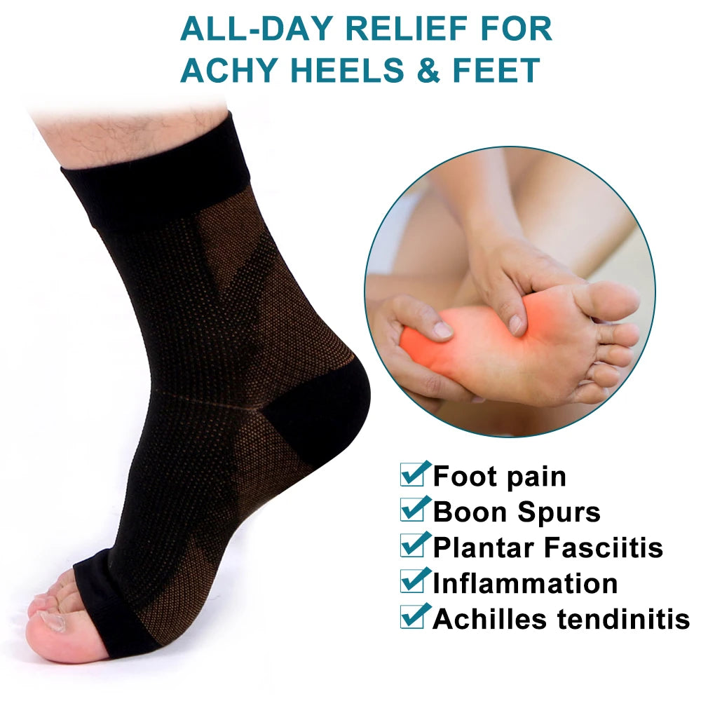 Copper Compression Ankle Brace Sock for Men and Women, Pain Relief Support, Foot Anti-Fatigue, Sport Running, Cycling, 1Pair