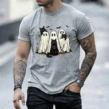 Retro Halloween Ghost & Black Cat Graphic T‑Shirt Men Women Spooky Ghost Cats Bat Spider Print Short Sleeve Holiday Party Tops