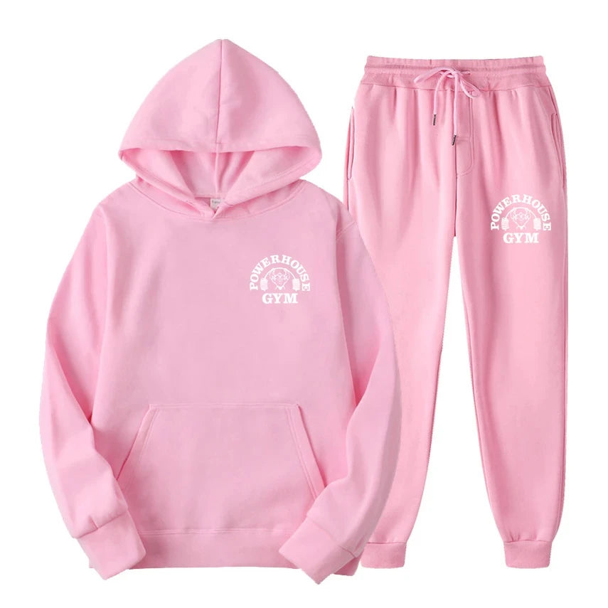 Men Women Tracksuit Hoodies Casual Solid Color Long Sleeve Pullover + Pants Suit Fleece Hooded Sportswear Suit Two Piece Sets