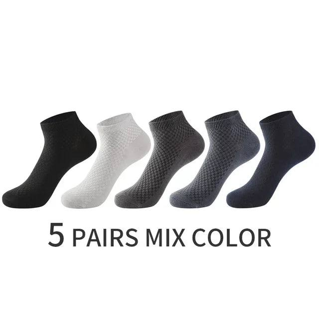 5 Pairs Men Bamboo Fiber Crew Socks Man High Quality Summer Winter Business Breathable Black Male Dress Ankle Socks Man
