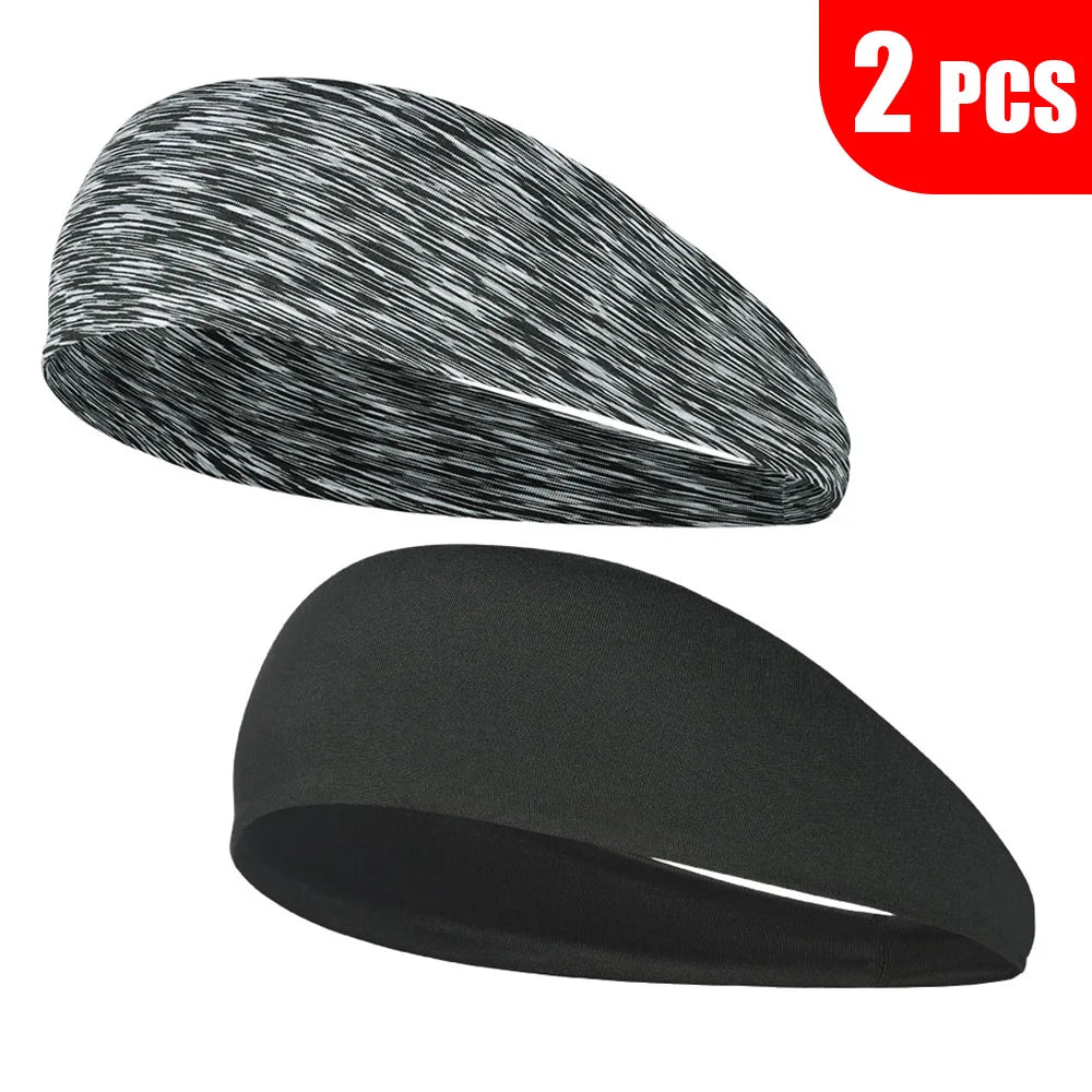 2PCS Sports Headband Elastic Sweatband Outdoor Running Cycling Yoga Gym Fitness Tennis Baseball Hair Band Bandage Headband Men