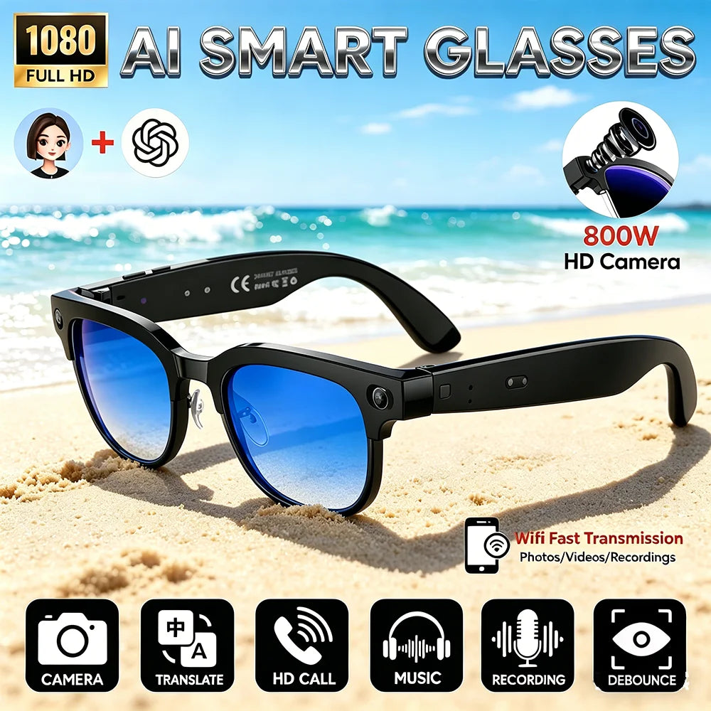 2026 New Upgrade Smart Glasees with Camera Video Recording AI Photo Recognition Bluetooth Call Translation Voice Sunglasses Man