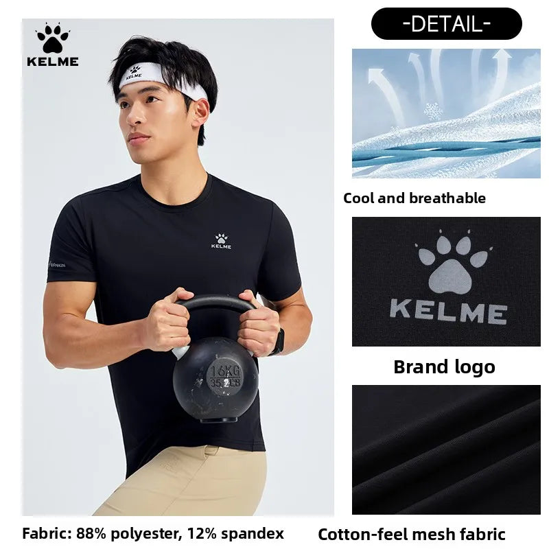 Kelme Ice Silk Short Sleeve T-shirt For Men 2026 Breathable Casual Half Sleeve Quick Drying Cool Sport Running Top