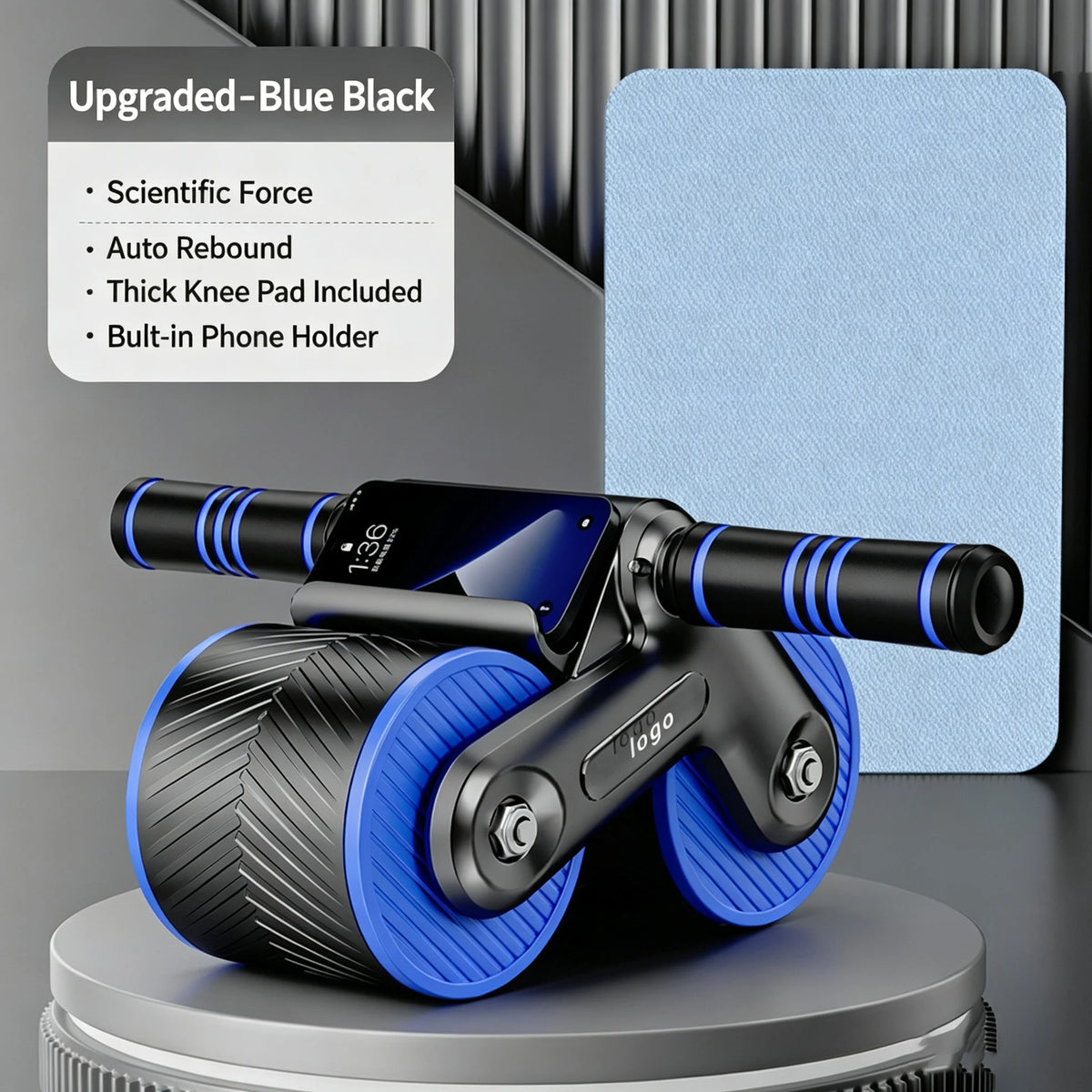 Auto Rebound Double Wheel Ab Roller with Phone Holder Non-Slip Abdominal Workout Wheel Home Core Trainer for Beginner Fitness