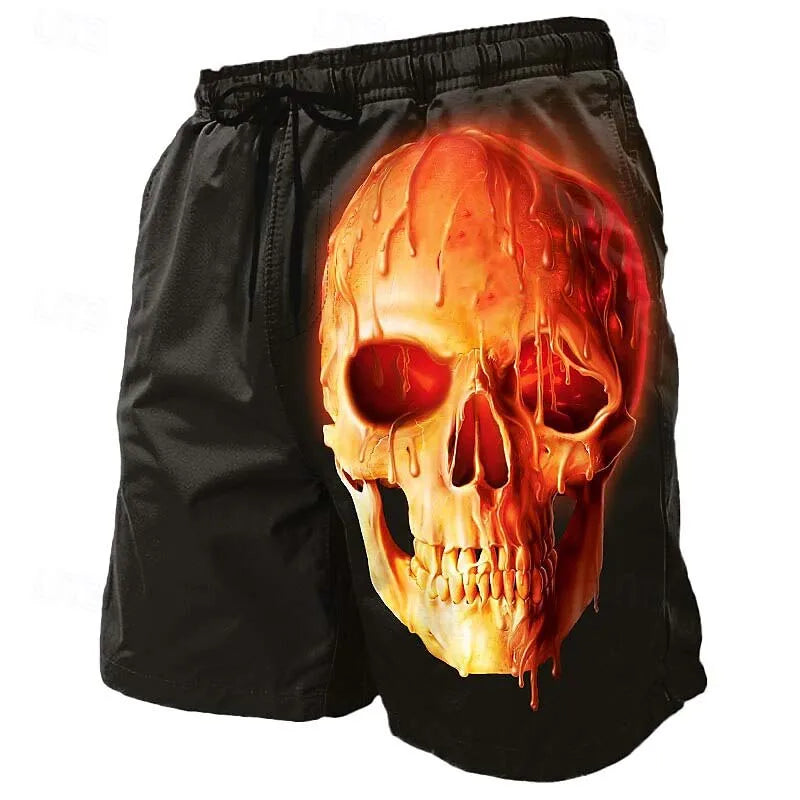 Men's Skull Long Swim Trunks Surf Trunks Shorts Fashion Street Trend Casual Daily Vacation with Elastic Waist Designer Clothing