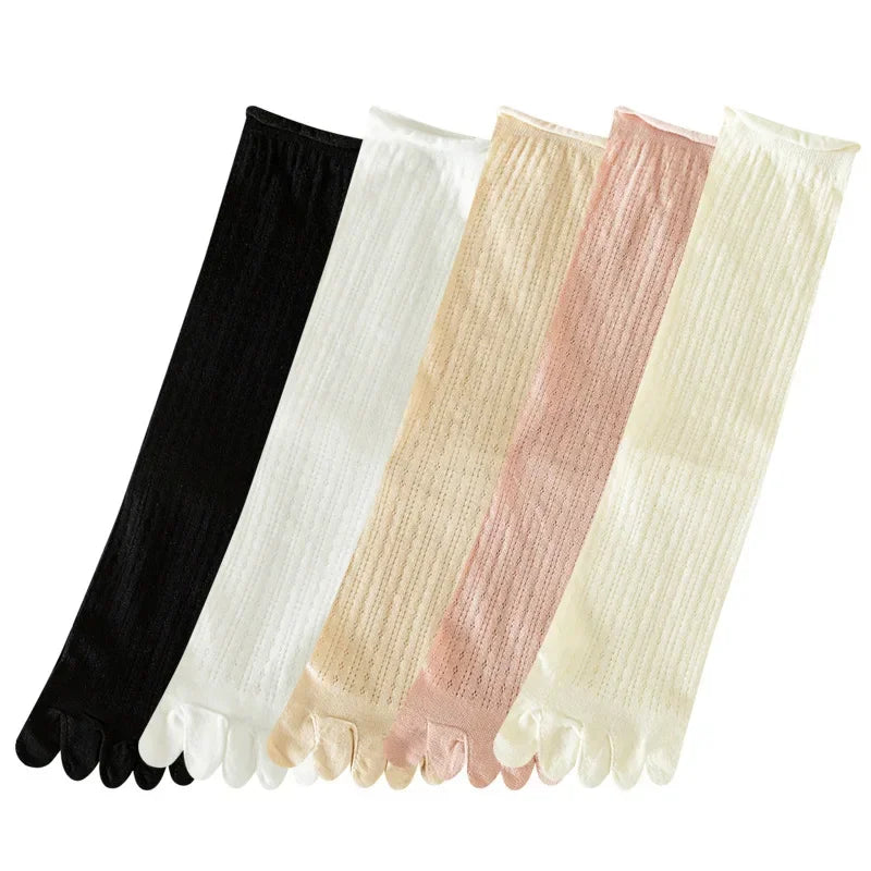 5 Pairs Loose Socks with Five Separate Fingers Summer Thin Tulle Toe Socks Soft Pilates Yoga Sports Socks High Tube