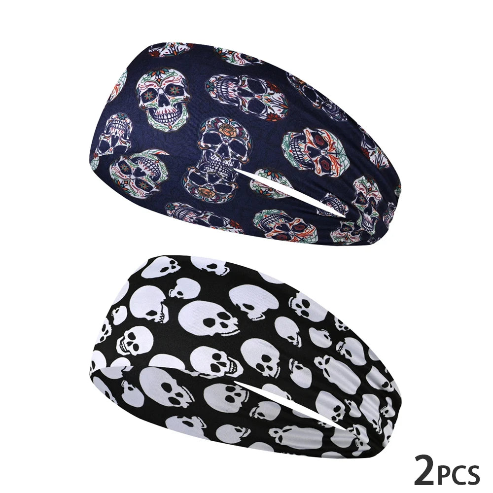 Elastic skull print sports headband, sweat-absorbent sports headband, unisex non-slip fitness headband, cycling street headband