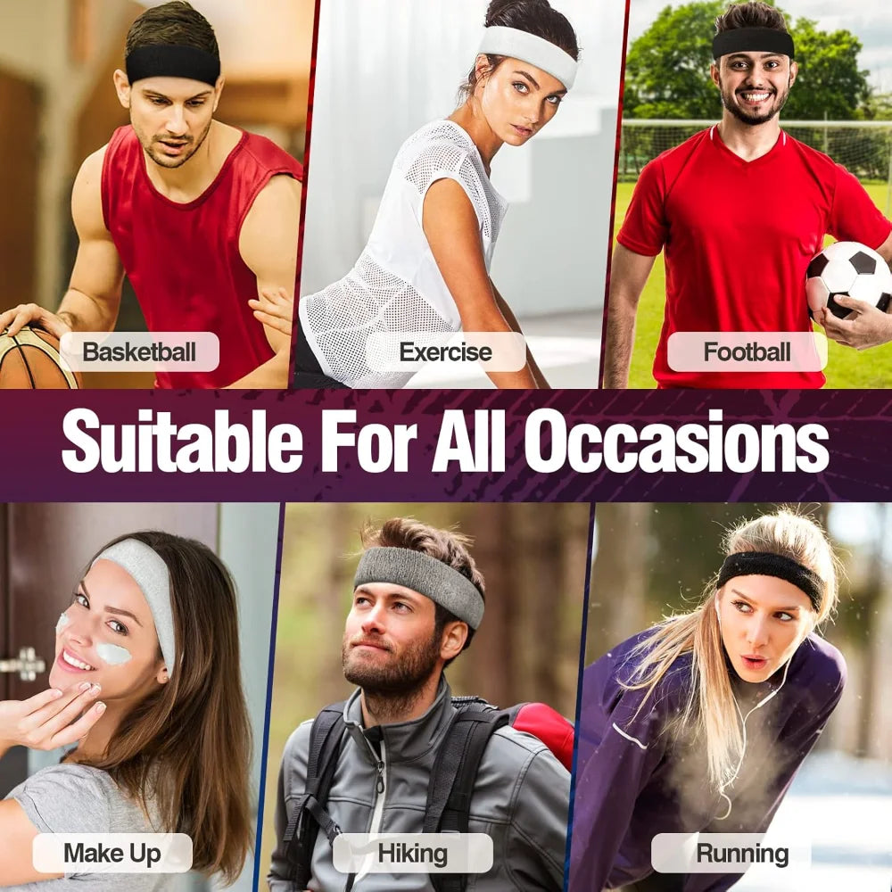Sports Sweatbands Headband Moisture Wicking Hairband Athletic Towel Headbands Cotton Head Sweat Bands for Running, Cycling, Yoga