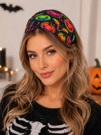 Halloween Cosplay Costume Headband Skeleton Print Yoga Fitness Party Wide Hairband Stretchy Headwrap Hair Accessory Headwear