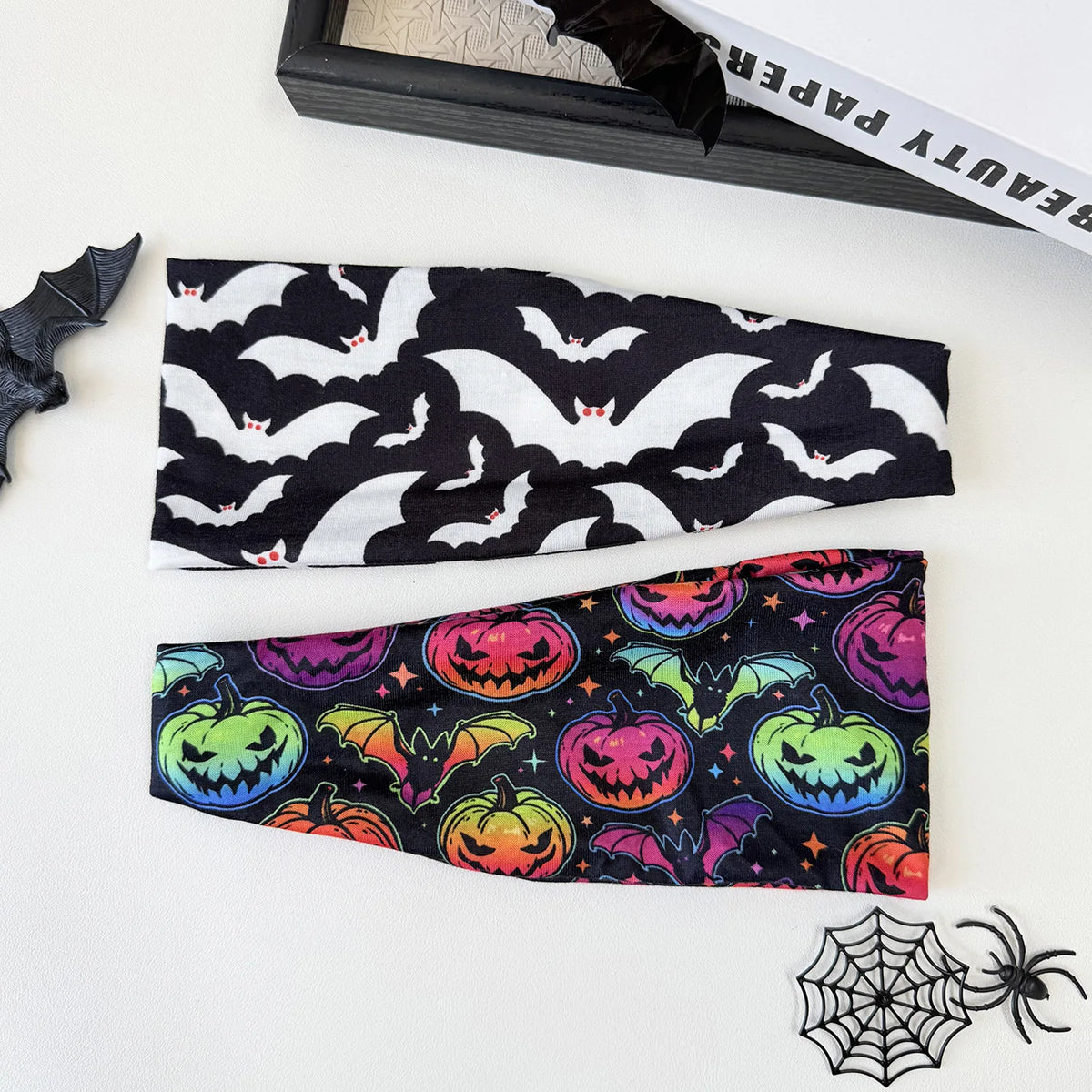 Halloween Headband  Stretchy Wide Sports Hairband Skull Pumpkin Bat Print Head Wrap Halloween Party Cosplay Hair Accessories