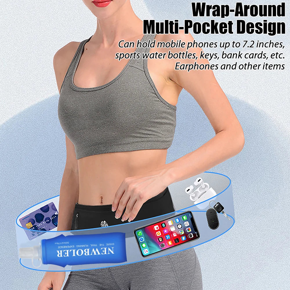 NEWBOLER Running Waist Bag Men Women Invisible Trail Running Belt Hydration Waist Pack Phone Holder Gym Fitness Marathon