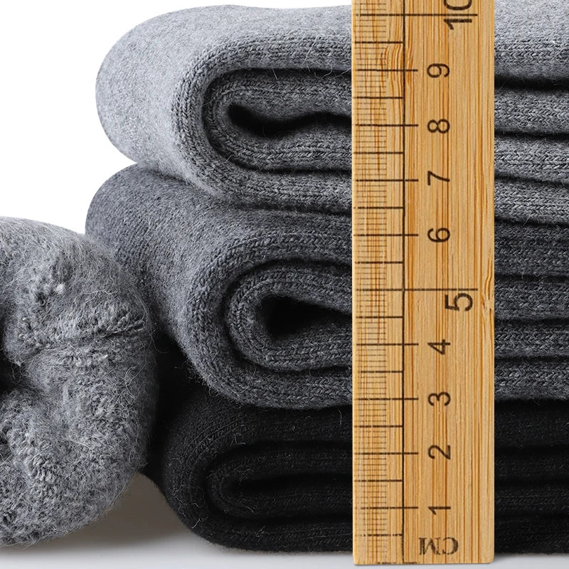 3Pairs Men's Fleece Lined Thermal Crew Socks Winter Plush Mid-Calf for Snow & Indoor Dark Solid Comfort Terry Socks Daily Wear