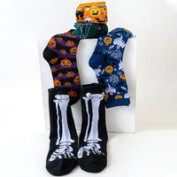 5Pairs Halloween Novelty Socks Men Women Funny Pumpkin Ghost Skeleton Spider Cat Print Mid‑Calf Socks Holiday Party Cosplay Sock