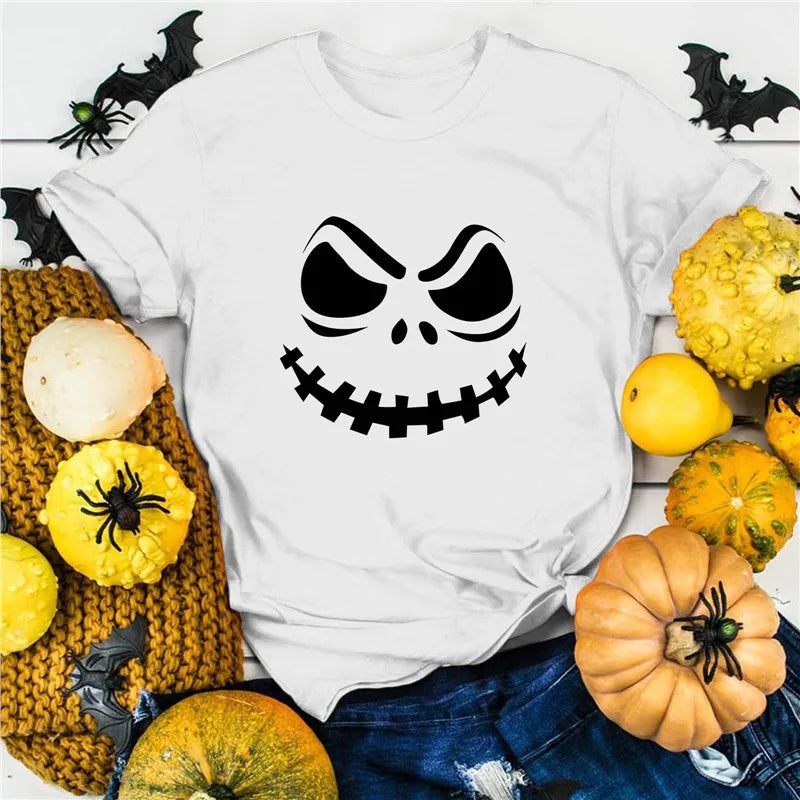 Halloween Pure Cotton Printed Men's and Women's Summer Personalized Short Sleeved New Fashion Trend Loose Casual T-shirt