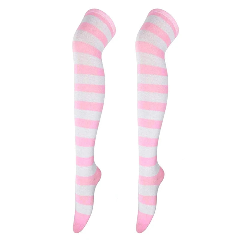 Thigh High Socks Japanese Cosplay Anime Multicolor Striped Printed Over Knee Long Stockings for Women Leg Warmer