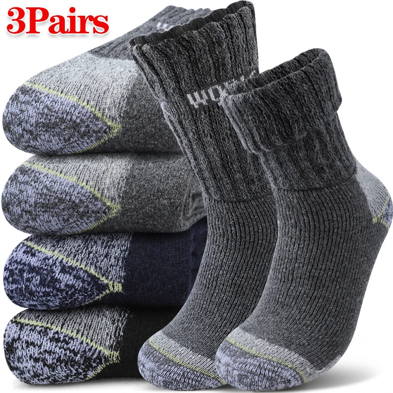 3Pairs Men's Thermal Work Crew Socks Winter Thick Terry Knit Mid-Calf Sock Breathable Comfort Fit for Daily Wear & Outdoor Sport