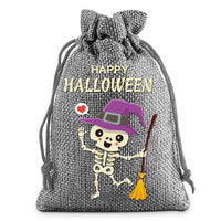 Halloween Burlap Drawstring Bag Linen Drawstring Organizer Gift Bag Trick Or Treat Candy Bag For Halloween Birthday Party Kids