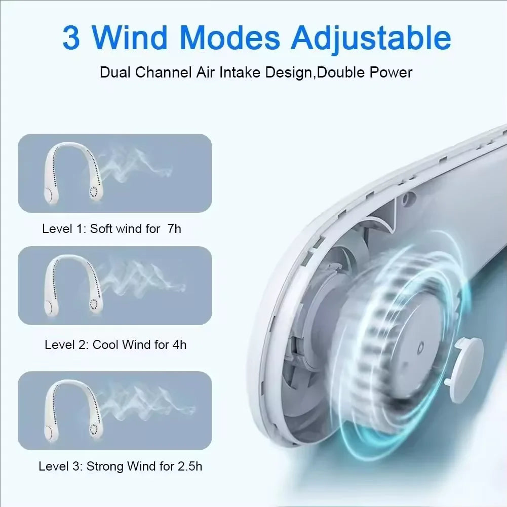 3 Speed Adjustable Bladeless Neck Fan Portable Rechargeable Mini Hanging Neck Air Cooler Long Battery Life For Summer Outdoor