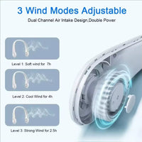 3 Speed Adjustable Bladeless Neck Fan Portable Rechargeable Mini Hanging Neck Air Cooler Long Battery Life For Summer Outdoor