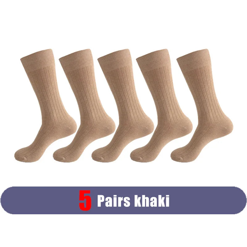 Mans Socks Long Plus Large Size Cotton Solid Striped Business Boneless Soft Breathable Sweat-Absorbing Party Dress Crew Socks