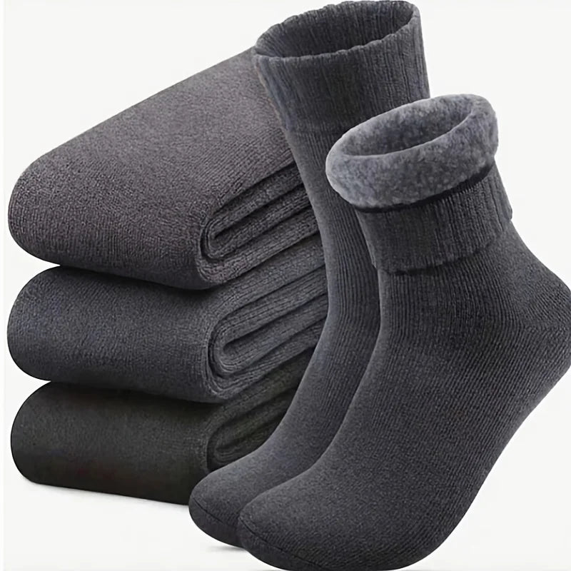3 Pairs Men's Winter Thermal Socks, Thick Plush Hiking Socks, Toe/Heel Reinforced, Cold Weather Outdoor Socks