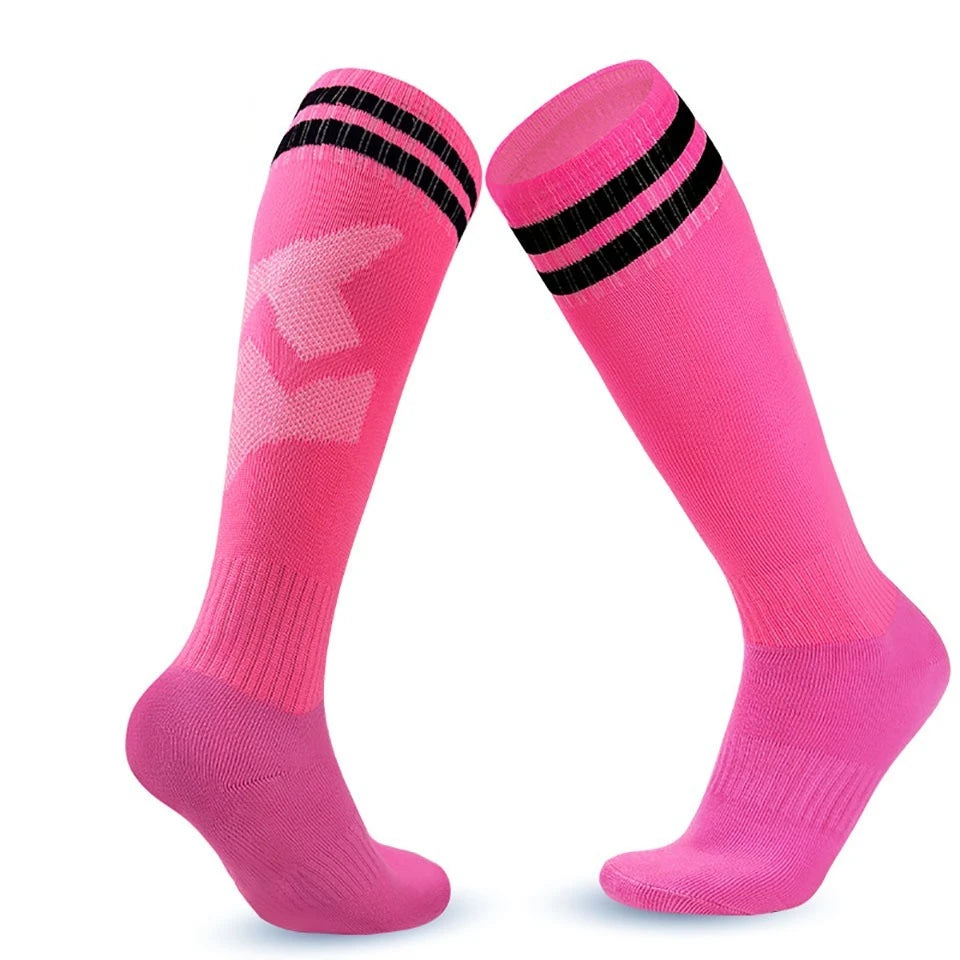 Loogdeel 1 Pair Soccer Socks Stretchy Compression Knee High Tube Socks Football Athletic Socks for Men Women Teens Kids