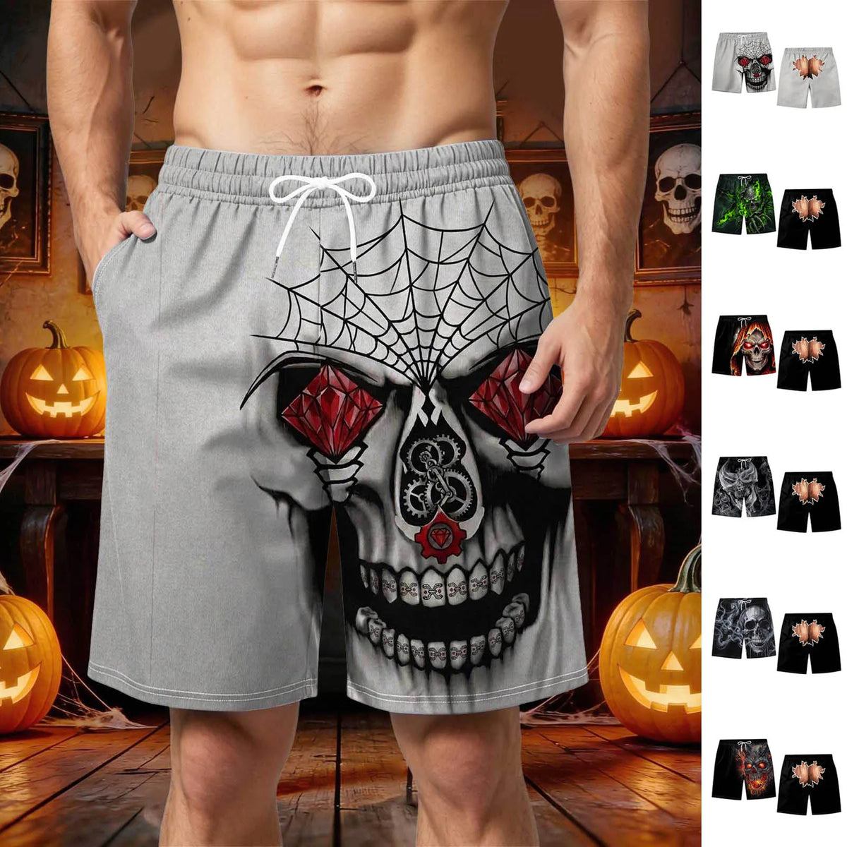 Men's 3D Halloween Butt Print Handsome Funny And Hilarious Casual Shorts Mens Swimming Short