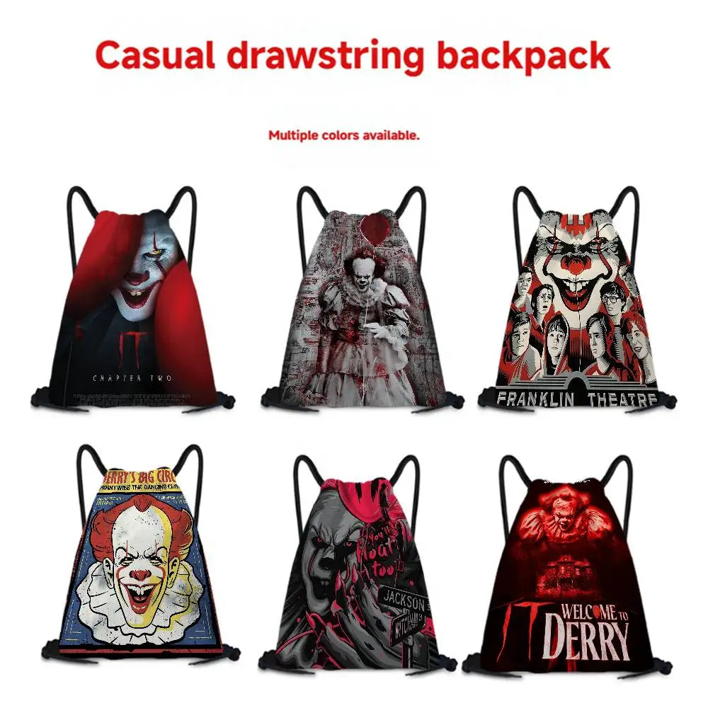Horror Film I-It P-Pennywise Clown Drawstring Bags Sports Backpack Gym Sackpack Water Resistant String Bag For Cycling