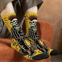 Punk Skull Motorcycle Fashion Print Men's Socks Durable Soft and Skin-Friendly Socks Street Style Retro Harajuku Style Socks