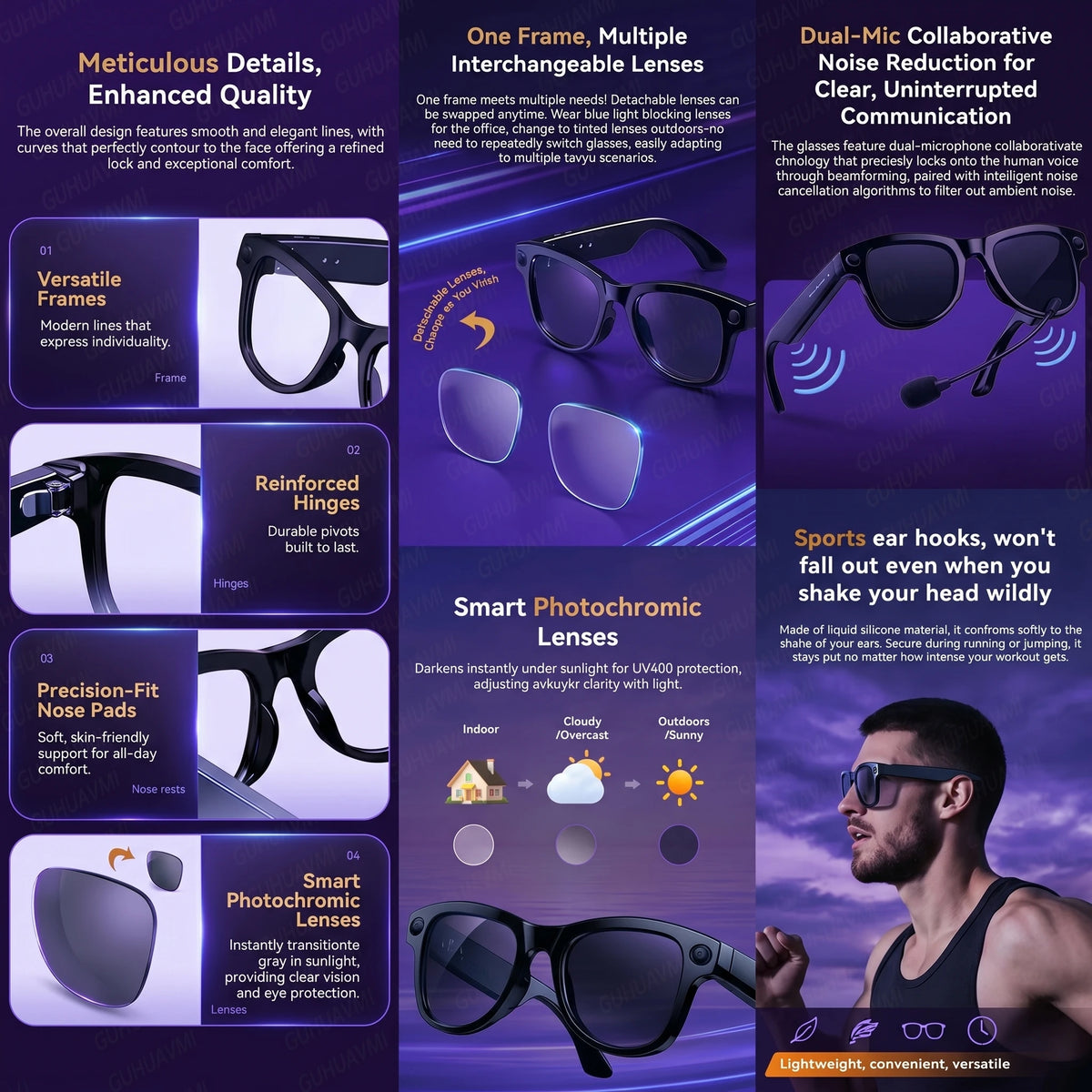 2026 New AI Video Glasses 1080P HD Camera Recorder Bluetooth Audio Voice Control Touch WiFi Sync Smart Glasses for Travel Use HD