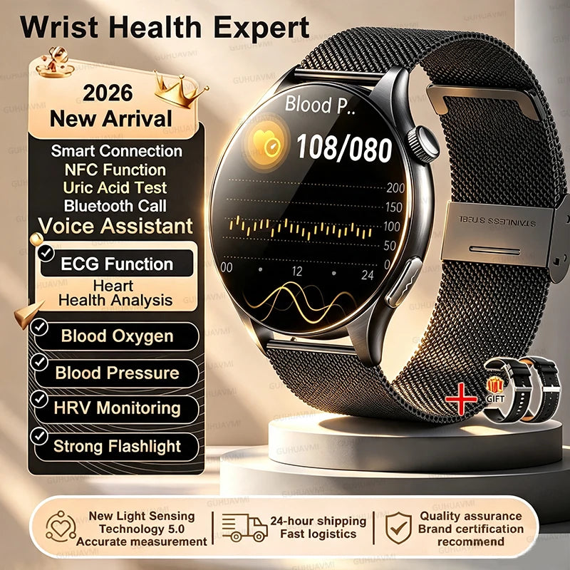 2026 NEW Health Check Smart Watch Man ECG+PPG Blood Oxygen Heart Rate Monitor 1.56