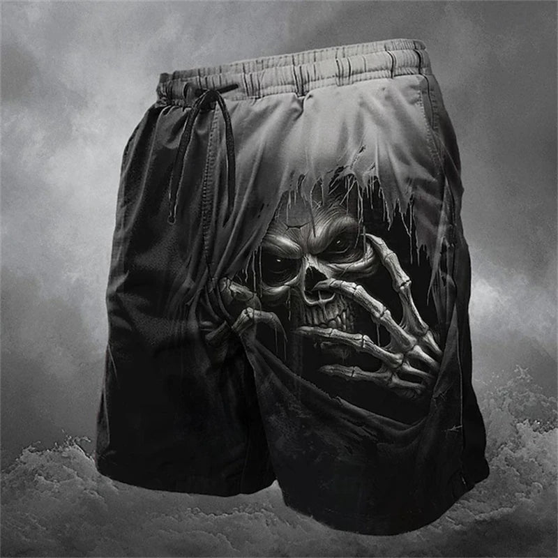 Trendy Halloween Men's Shorts Fashionable 3D Skull Print Drawstring Shorts Relaxed Street Style Oversized Comfort Shorts