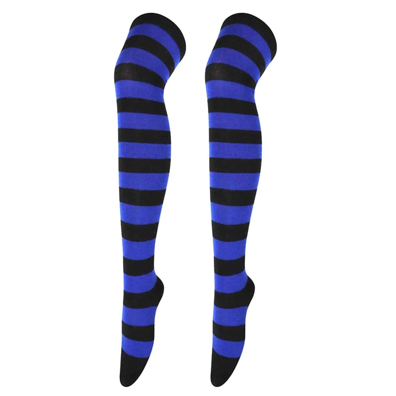 Thigh High Socks Japanese Cosplay Anime Multicolor Striped Printed Over Knee Long Stockings for Women Leg Warmer