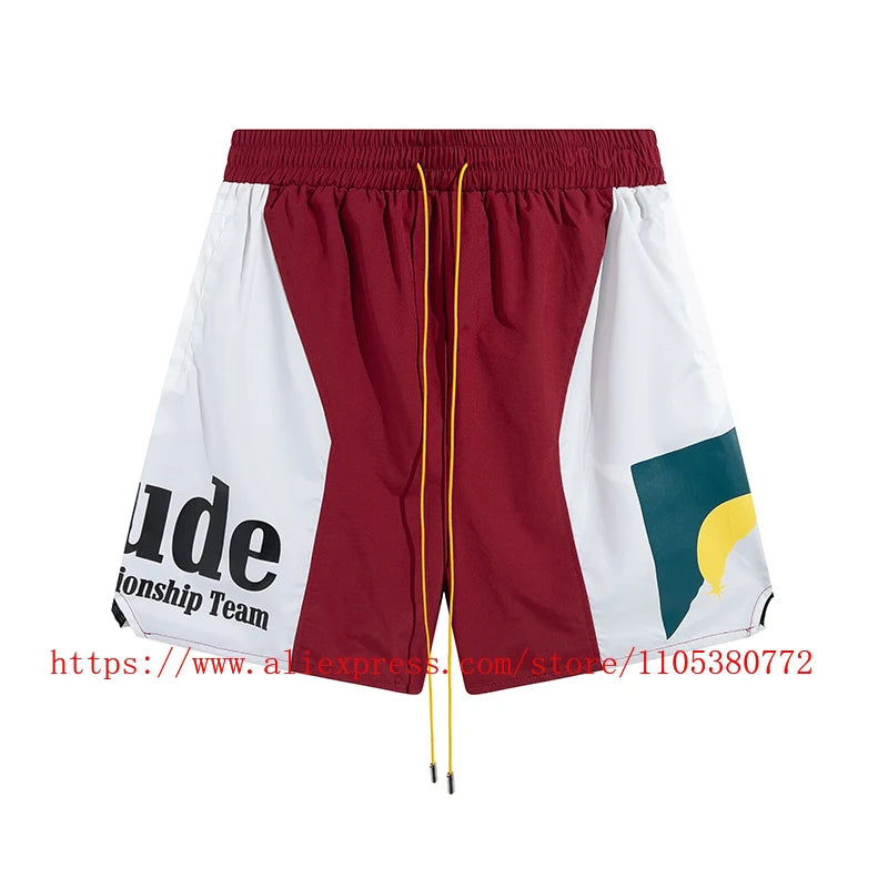 2026 Latest Style Men's Rhude Print Casual Shorts Loose Fit Nylon Drawstring High Quality Beach Sports Shorts Quick Delivery