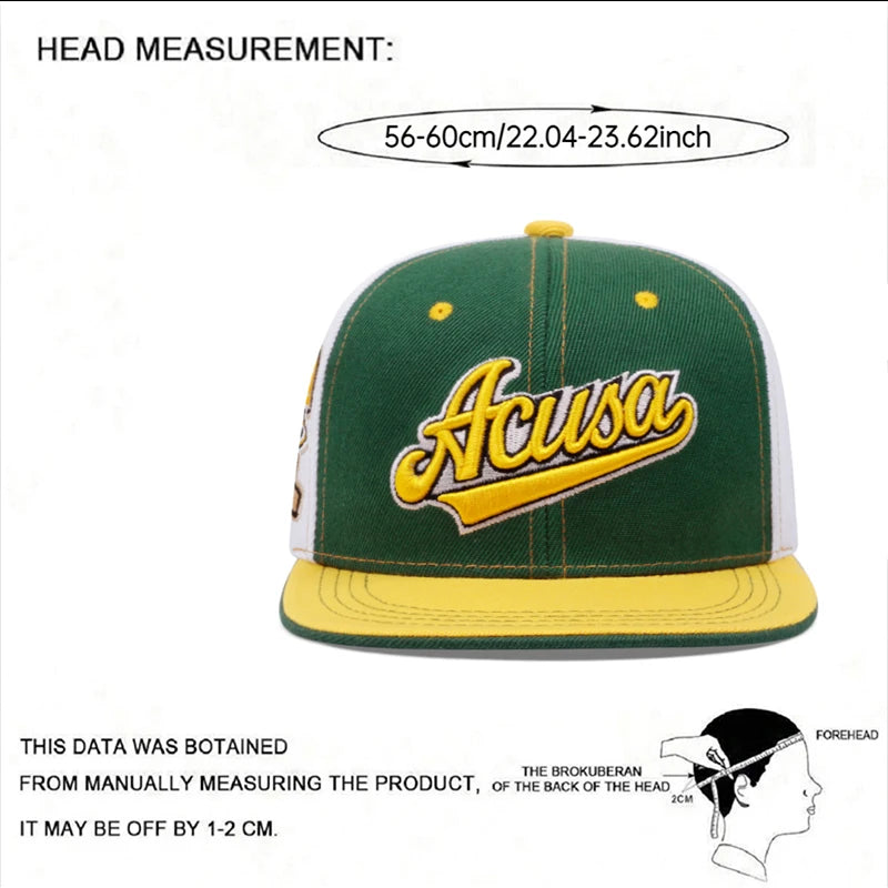 2025 New ACUSA Color blocked Flat brimmed Hat Men's Trendy Baseball Hat Hip Hop Hat Women's Outdoor Sports Leisure Sunshade Hat