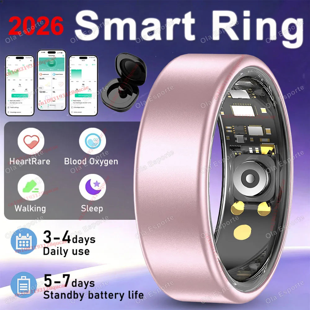 2026 Smart Ring Blood Pressure Heart Rate Sleep Monitoring Smartring IP68 & 5ATM Waterproof Multi-sport Mode Smartring Man Women