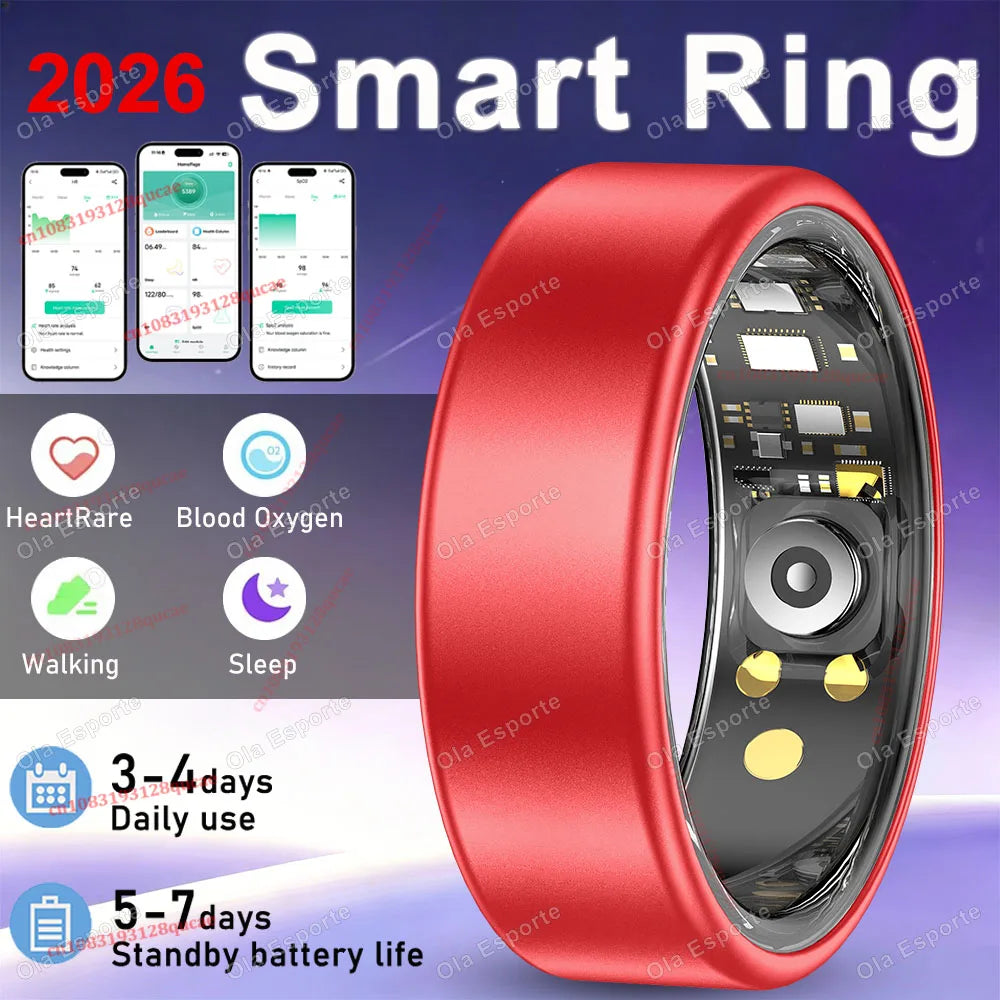 2026 Smart Ring Blood Pressure Heart Rate Sleep Monitoring Smartring IP68 & 5ATM Waterproof Multi-sport Mode Smartring Man Women