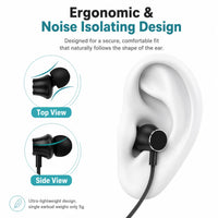 Bluetooth Earphones Wireless In-Ear Sport Headset, 100H Playtime, 800mAh Battery, Built-in Mic, Type-C Charging, Neckband Design