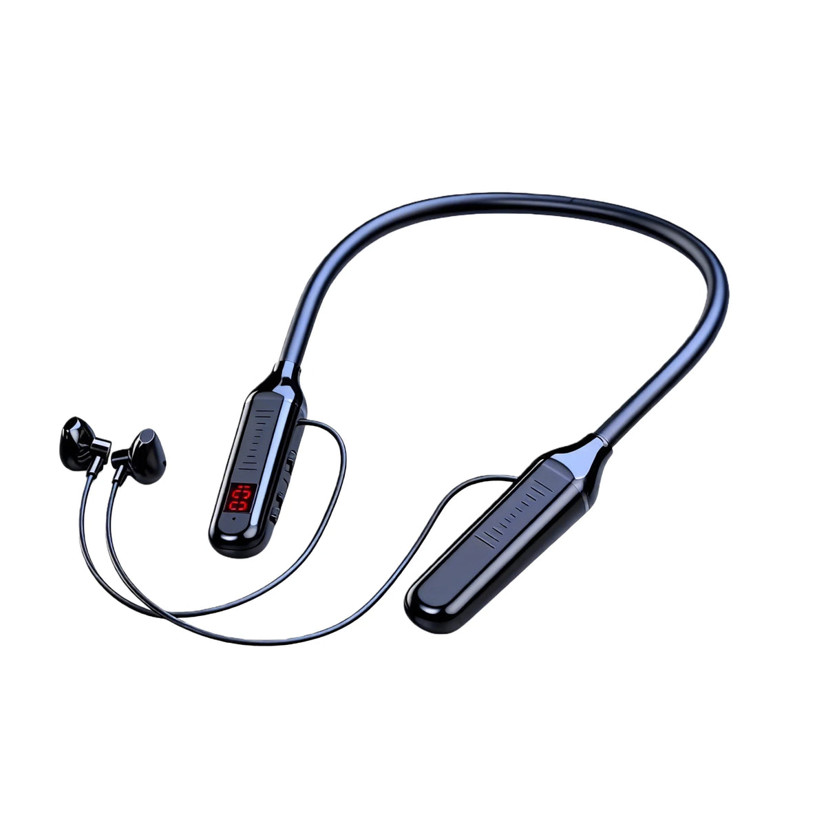 Wireless BT Neckband Headphones with Digital Display Function, Large-Capacity Semi-In-Ear Sports Stereo Headphones